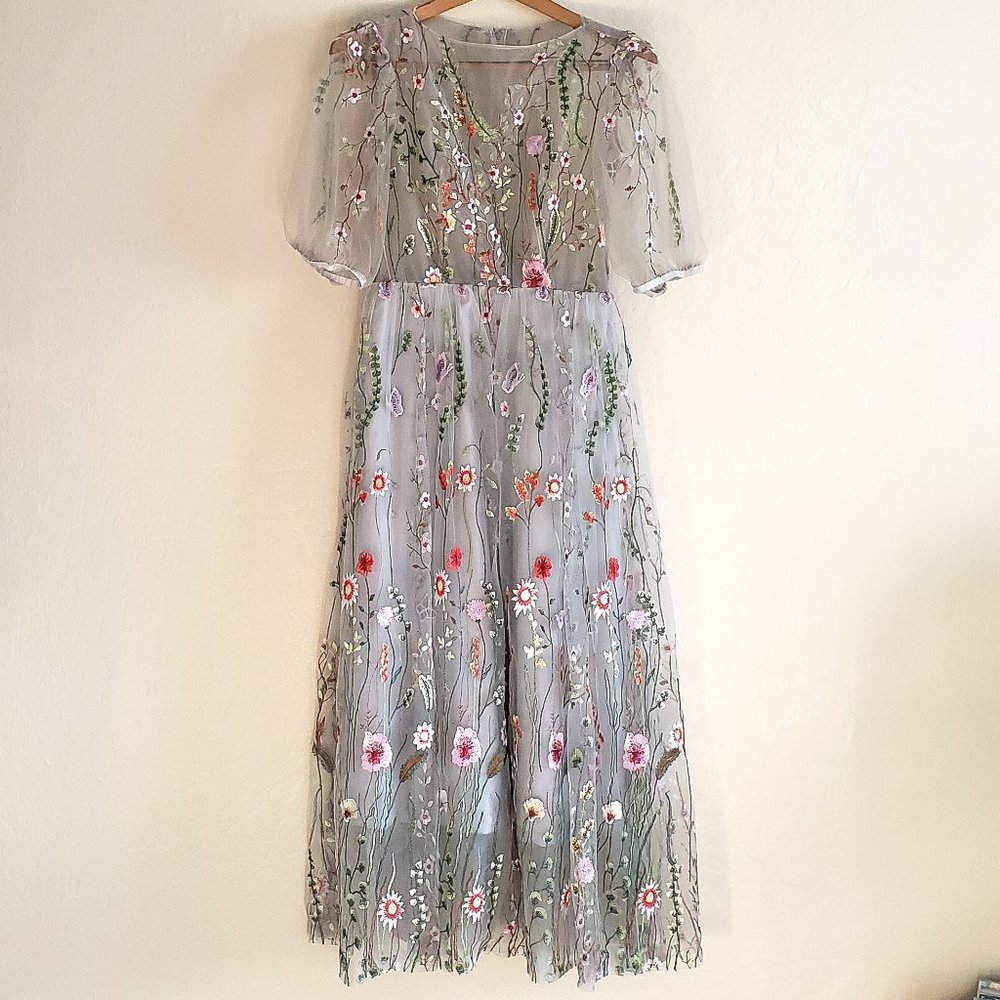 Floral Embroidered Sheer Maxi Dress